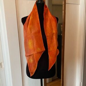 100% Silk Vibrant Tie Dye Orange and Gold Scarf